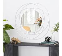 HLFMVWE Circle Mirror for Wall with Iron Metal Wire Frame Wall-Mounted Mirror for Home Decor Living Room Bedroom Bathroom Entryway White 40 x 40 cm