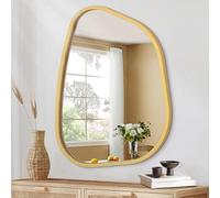 HLFMVWE Gold Asymmetrical Mirror Large 50 x 40 CM Irregular Oval Wall Mirror Modern Wood Frame Unique Shape Wall Mounted Vanity Artistic Decorative for Living Room Bedroom Bathroom Entryway