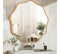 HLFMVWE Gold Round Wavy Bathroom Mirror, Metal Frame Circle Decorative Wall Mirror, Round Modern Wall Mounted for Entryway Living Room Hallway 70CM Large