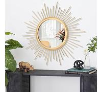 HLFMVWE Gold Sunburst Art Wall Mirror with Iron Metal Wire Frame Wall-Mounted Mirror for Home Decor Living Room Bedroom Bathroom Entryway 30 x 30 cm