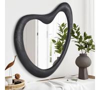 HLFMVWE Irregular, Asymmetrical Wooden Black Framed Mirror for Living, Bedroom, Entryway, Bathroom - Modern Decorative Wavy Mirror, 65 x 45cm