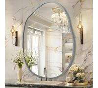 HLFMVWE Irregular Metal Framed Bathroom Mirror for Wall, 45X65 CM Asymmetrical Mirrors, Aluminum Alloy Frame Wall Decor for Bathroom, Bedroom, Living Room, Cloakroom, Entryway Gray