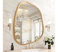 HLFMVWE Irregular Wall Mirror Asymmetrical Mirrors, 45x65 CM Gold Metal Framed Mirror for Bathroom Bedroom Living Room Entryway, Decorative Modern Wall Decor
