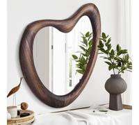 HLFMVWE Irregular Wall Mirror, Asymmetrical Wood Framed Wall Mounted Bathroom Unique Vanity Mirror for Bedroom Living Room Entryway 50 x 40cm Rustic Brown Large