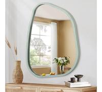 HLFMVWE Irregular Wall Mirror Asymmetrical Wooden Framed Mirror Unique Shape Wall Mounted Vanity Artistic Decor for Bathroom Living Room Entryway Large