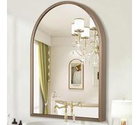 HLFMVWE Large Arched Wall Mirror Aluminum Alloy Frame Bathroom Mirror Brushed Metal Vanity Wall Mounted Mirror for LivingRoom Bedroom Entryway Brass 65 x 45cm