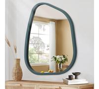 HLFMVWE Large Asymmetrical Wall Mirror Irregular Wood Frame Modern Unique Wall-Mounted Artistic Wavy Mirror Decor Bathroom Vanity Bedroom Living Room Entryway Hallway 50x40CM