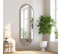 HLFMVWE Large Bathroom Wall Mirror Full Length Mirror for Wall, 120 x 40 CM, Pill Shaped Oblong Oval Mirrors for Bedroom Entryway Bathroom, Metal Framed Capsule Aluminum Frame Decor Rose Gold