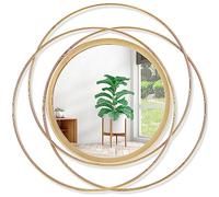 HLFMVWE Large Gold Round Art Wall Mirror with Iron Metal Wire Frame Wall-Mounted Mirror for Home Decor Living Room Bedroom Bathroom Entryway 50 x 50 cm