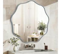 HLFMVWE Large Round Wavy Mirror, Decorative 70CM Modern Circle Mirrors Metal Frame Wall Mirror for Bathroom Bedroom Living Room Entryway Home Decor Gray