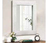 HLFMVWE Large Rustic Wall Mirror, Rectangular Vintage Wood Framed Large Mirror Deco Farmhouse Living Room Bathroom Bedroom Entrance White 45x65cm