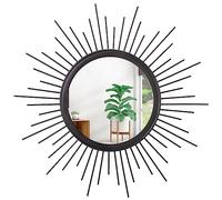 HLFMVWE Large Sunburst Wall Mirror Boho Home Decor Round Wall Art Mirror Modern Metal Hanging Mirror Bathroom Bedroom hallway balcony Vanity Living room Entryway Black 50 x 50 cm