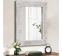 HLFMVWE Mirrors for Wall Rustic Wooden Frame Rectangle Mirror Vintage Hanging Mirrors for Bedroom Bathroom Living Room Farmhouse White Small 30x40cm
