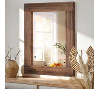 HLFMVWE Rustic Mirror Wooden Rectangular Antique Wall Mirror Frame Decor Farmhouse Bedroom Dresser Bedroom Entryway Mirrors Large Brown 45x65cm