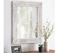 HLFMVWE Rustic Rectangular Wall Mirrors with Wooden Frame - Vintage Hanging Mirror for Bedroom, Bathroom, Living Room, Farmhouse, Wall Decor - White - Size L - 20 x 16 inches (50.8 x 40.6 cm)
