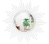 HLFMVWE Sunburst Wall Mirror Small Spoked Wall Decor Mirrors Bohemian Home Round Modern Metal Art Mirror for Living room Hallway Bedroom Bathroom Balcony Farmhouse Entrance White 50 x 50 cm
