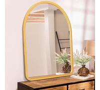 HLFMVWE Wall Mirror Gold Arched Rustic Wood Framed Mirror Decor Hanging Mirror for Bathroom Bedroom Balcony Farmhouse Living Room Entryway Vanity Dressing room 35 x 25cm
