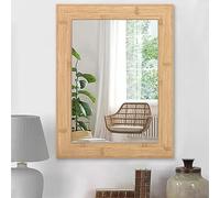 HLFMVWE Wall Mounted Rustic Wood Frame Rectangles Mirror Antique Wall Mirror for Farmhouse Vanity Bedroom Bathroom Living Room Entryway Wall Decor Vertical or Horizontal Hanging Large 65 x 45 CM
