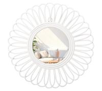 HLFMVWE White Circular Wooden Rattan Sunflower Round Wall Mirror, Boho Decorative Mirror for Living Room, Bedroom, Bathroom, Office, Farmhouse, Entryway - Large 50 x 50CM