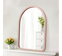 HLFMVWE Wood Arch Mirror for Bathroom Vanity, 40 × 30 CM Arched Antique Rustic Mirrors for Wall Decor Bathroom Farmhouse Wood Frame Mirror for Entryway, Living Room Pink