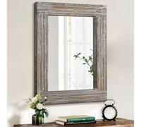 HLFMVWE Wood Mirror Rectangular Framed Rustic Vintage Mirrors Decor Farmhouse Bedroom Bathroom Mirror for Dressing Table Entrance Large