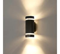 HLFVLITE Outdoor Wall Lights Mains Powered, Up and Down Lights Outdoor, IP44 Waterproof Black Front Door Light, Die-Cast Aluminum Porch Light with GU10 Warm White LED Bulbs, Round