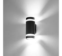 HLFVLITE Outdoor Wall Lights Mains Powered, Up and Down Lights Outdoor, IP44 Waterproof Black Front Door Light, Die-Cast Aluminum Porch Light with GU10 Cold White LED Bulbs, Round