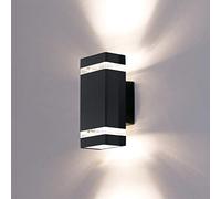 HLFVLITE Outdoor Wall Lights Mains Powered, Up and Down Lights Outdoor, IP44 Waterproof Front Door Light, Die-Cast Aluminum Porch Light with GU10 Cold White LED Bulbs, Black