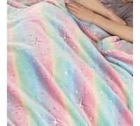 HLGBED Rainbow Star Cute Kids Throw Blanket Rainbow Stars Glow in The Dark Blankets for Girls Boys Teens 50x60
