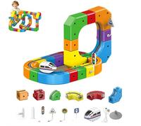 HLGKBY Electric Train Set,Build 3D DIY Track Building Kits with Train and Traffic Signs,Gravity-Defying 3D Embedded Layouts & Motorized Car,STEM Car Toy Set 51pcs