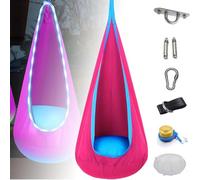 HLGKBY Light Up Kids Pod Swing Seat,160x70cm Camping Hammock Tent with Air Cushion & LED Light,Swing Chair for Indoor & Outdoor,Easy to Install Light up Pod Swing,for Indoor and Outdoor pink