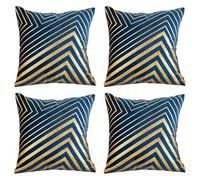 HLHLH Gold Foil Printed Pillowcase,Decorative Set of 4 Velvet 18×18 Inch Geometric Square Cushion Covers,Pillowslip for Home Sofa Couch Chair(Steel Blue)