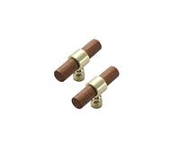 HLHLH Solid Wood Door Handle， 2X Wooden Cabinet Handles Beech Bow Drawer Pull Natural Knob Hardware(Gold,Single Hole)