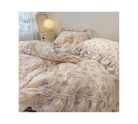 HLHLOP777 bed sheet set 4 Piece Romantic Vintage Floral Duvet Cover Set 100% Cotton Lace Ruffles Bedding with Bed Skirt Complete Bed Set(Beige,1.8X2m Bedskirt 4pcs)
