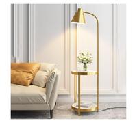 HLHLOP777 Floor Lamp Floor Lamp with Shelves, Mid Century Modern Standing Lamps, Rustic Side Table for Bedroom & Living Room Standing Corner Lamps(Gold)