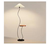 HLHLOP777 Floor Lamp Modern Mid-Century Gold Arc Floor Lamp with Shelf with Pleated Cloth Lampshade Marble Base Standing Corner Lamps(Black)