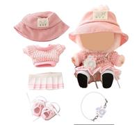 HLIAZJM Clothes for Labubu Doll, 5 Pieces Set, Pink, Crochet, Fashion, Includes Hat, Sweater, Skirt, Camera Model, 2 Shoes, 15cm & 17cm Dolls