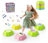 Hlieeosfcn Light Up Musical Stepping Stones for Kids,6 PCS Durable Non-Slip Sensory Balance Stones, Light up & Music Jump Balance Stepping Stones Kids, for Garden & Playground Activity