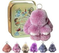 Hliloy Bunnylulu Keychain With Exquisite Box,Bunny Lulu Keychain,Cute Bunny Keychain for Women, Handmade Soft Bunny Pompom Charms,Bunny Keychain Plush (Rose Red, 15CM)