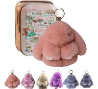 Hliloy Bunnylulu Keychain With Exquisite Box,Bunny Lulu Keychain,Cute Bunny Keychain for Women, Handmade Soft Bunny Pompom Charms,Bunny Keychain Plush (Pink, 15CM)