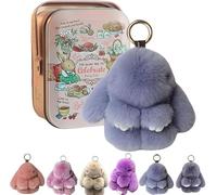 Hliloy Bunnylulu Keychain With Exquisite Box,Bunny Lulu Keychain,Cute Bunny Keychain for Women, Handmade Soft Bunny Pompom Charms,Bunny Keychain Plush (Dark Blue, 15CM)