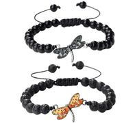 Hliloy For Memorial-They Fly with Us Every Day Dragonfly Bracelet,Remembering Loss of One You Loved Men Women Natural Stone Bracelets,Adjustable Bracelet Jewelry Gift for Dragonfly Lovers (MIX2PC-G)