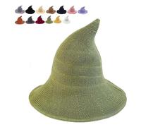 Hliloy Halloween Witch Hat Wizard Hat,Classic Wizard H-at Halloween Witch Knitted H-at 18in Large Solid Felt Wide Brim Wizard Party Hats Goth for Women Men (Green)