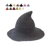 Hliloy Halloween Witch Hat Wizard Hat,Classic Wizard H-at Halloween Witch Knitted H-at 18in Large Solid Felt Wide Brim Wizard Party Hats Goth for Women Men (Dark Grey)