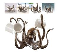 Hliloy Octopus Mug Holder, Octopus Cup Holder, Octopus Coffee Mug Holder, Retro Resin Octopus Desktop Statue, Kitchen Dining Bar Statue Accessory,Funny Pendant Tea Cup Holder (Copper)
