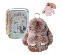 Hliloy Pomlulu Bunny, Bunny Lulu Keychain with Tin,Fluffy Lulu Bunny Keychain,Handmade Soft bunny keychain Pompom Charms,Easter & Christmas Gifts with Gift Bag (C)
