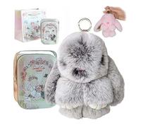 Hliloy Pomlulu Bunny, Bunny Lulu Keychain with Tin,Fluffy Lulu Bunny Keychain,Handmade Soft bunny keychain Pompom Charms,Easter & Christmas Gifts with Gift Bag (H)