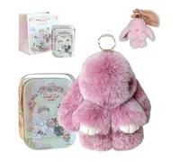 Hliloy Pomlulu Bunny, Bunny Lulu Keychain with Tin,Fluffy Lulu Bunny Keychain,Handmade Soft bunny keychain Pompom Charms,Easter & Christmas Gifts with Gift Bag (A)