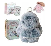 Hliloy Pomlulu Bunny, Bunny Lulu Keychain with Tin,Fluffy Lulu Bunny Keychain,Handmade Soft bunny keychain Pompom Charms,Easter & Christmas Gifts with Gift Bag (F)