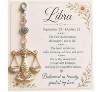 Hliloy Zodiac Birthstone Charm Keychain with Inspirational Keepsake Card | 12 Zodiac Birthstone Charm Keepsake Card, Astrology Birthday Gift for Her,12 Constellation Natural Stone Beaded